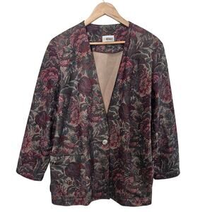 Vintage Floral Blazer Womens XL Purple Cottage Preppy 90s Whimsygoth Glam Retro